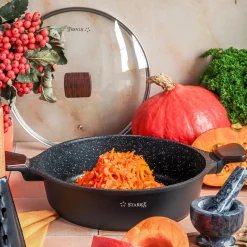 Patelnia marmurowa na indukcję z pokrywką krótkie uchwyty Starke Pro Redwood 28 cm