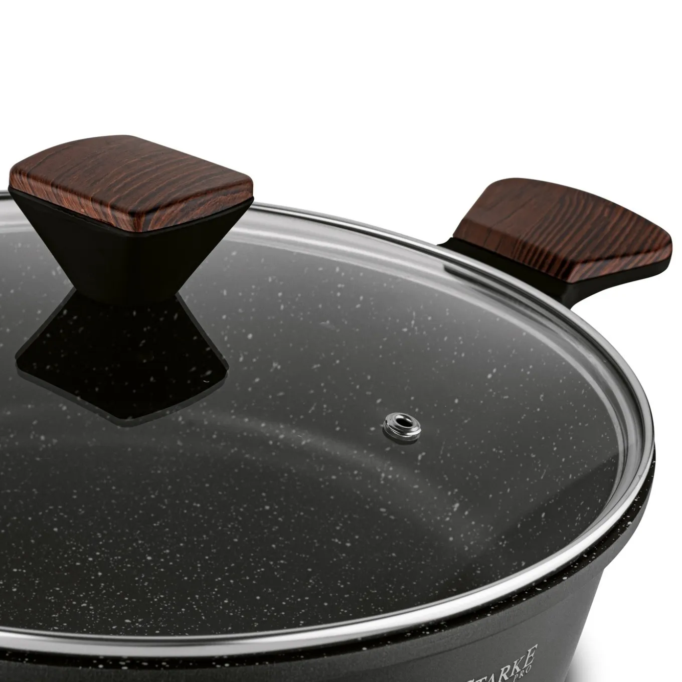 Patelnia marmurowa na indukcję z pokrywką krótkie uchwyty Starke Pro Redwood 28 cm