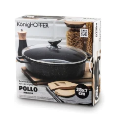 Patelnia na indukcję głęboka krótkie uchwyty Konighoffer Pollo Black 28 x 7 cm