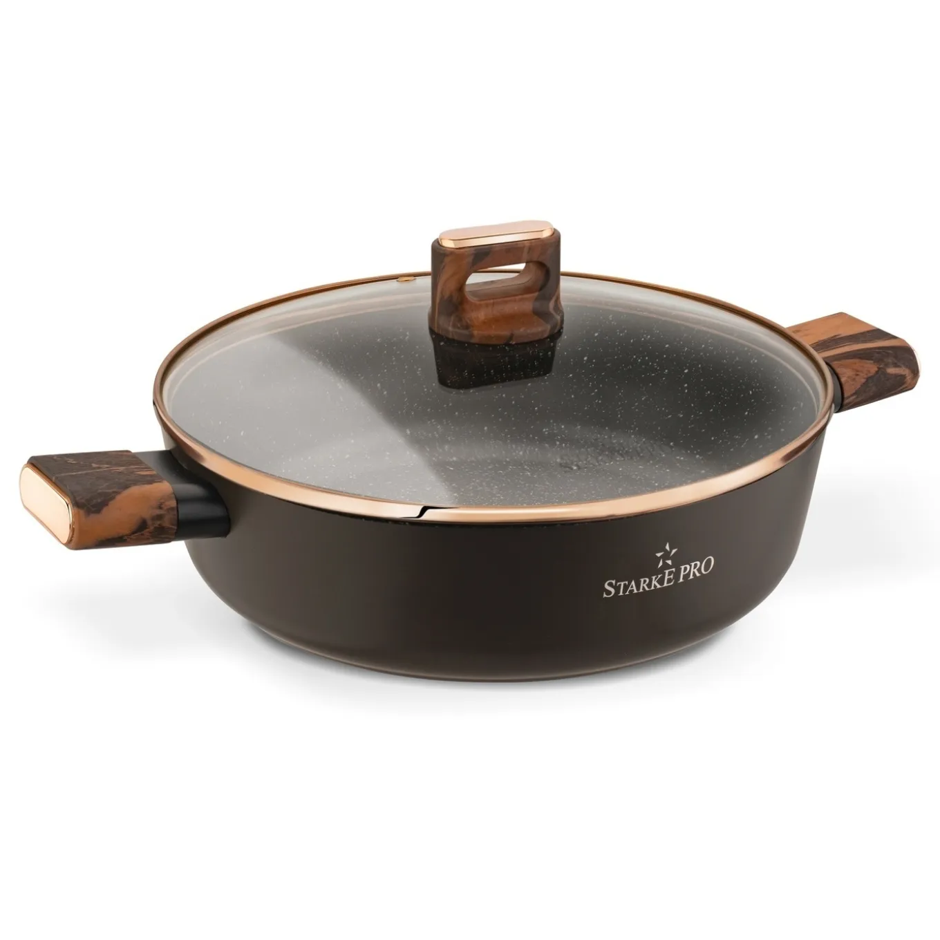 Patelnia na indukcję krótkie uchwyty z pokrywką Starke Pro Starlet Brown 28 x 8 cm
