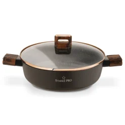Patelnia na indukcję krótkie uchwyty z pokrywką Starke Pro Starlet Brown 28 x 8 cm
