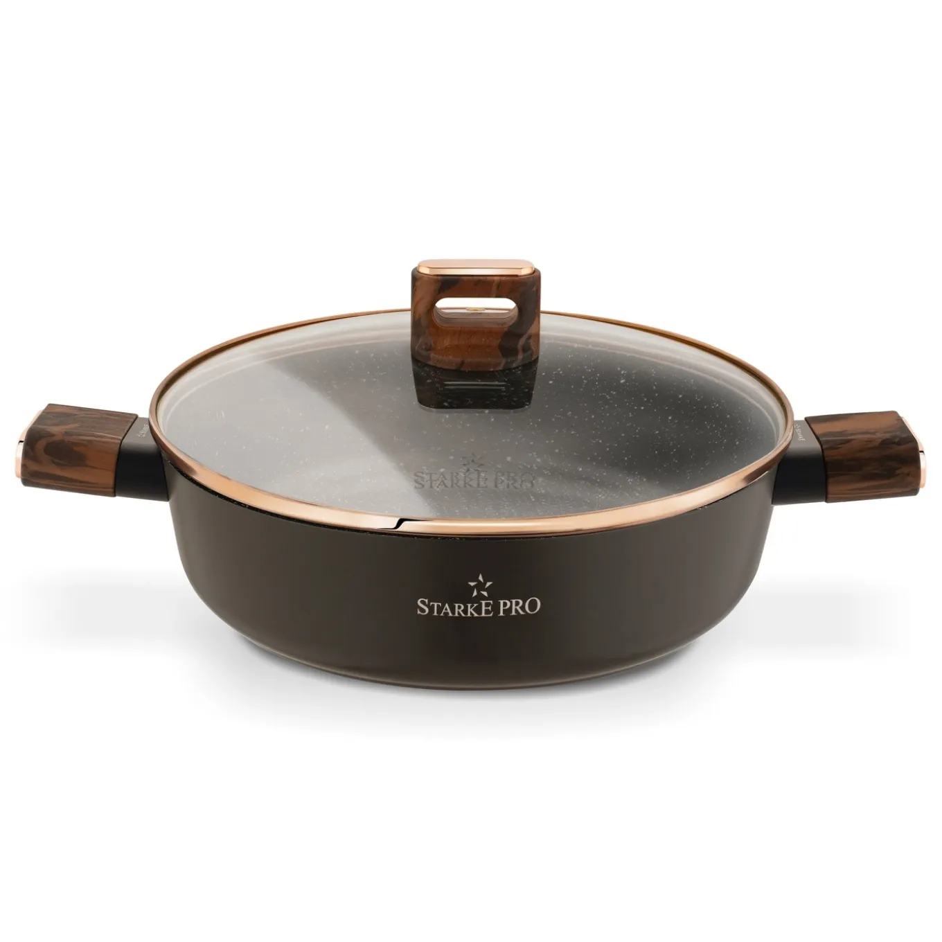 Patelnia na indukcję krótkie uchwyty z pokrywką Starke Pro Starlet Brown 28 x 8 cm