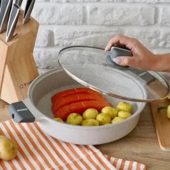 Patelnia na indukcję krótkie uchwyty z pokrywką Starke Pro Stoneware Marble 28 cm