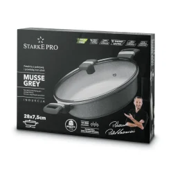 Patelnia na indukcję marmurowa z pokrywką krótkie uchwyty Starke Pro Musse Grey 28 cm