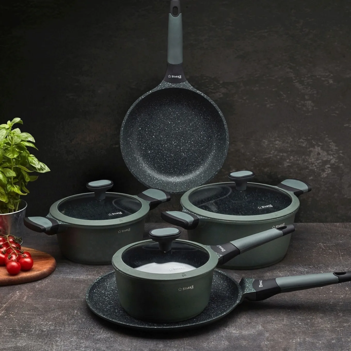 Patelnia na indukcję marmurowa z pokrywką Starke Pro Viridi 28 cm głęboka