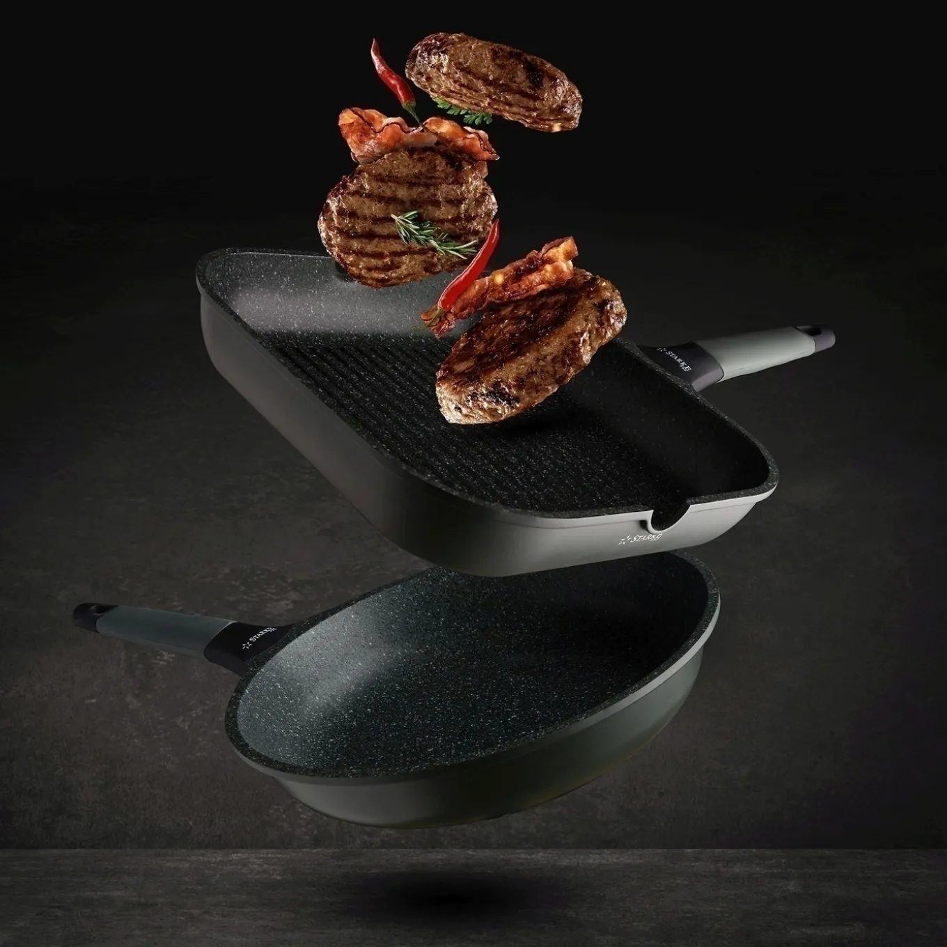 Patelnia na indukcję marmurowa z pokrywką Starke Pro Viridi 28 cm głęboka