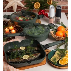 Patelnia na indukcję marmurowa z pokrywką Starke Pro Viridi 24 cm głęboka