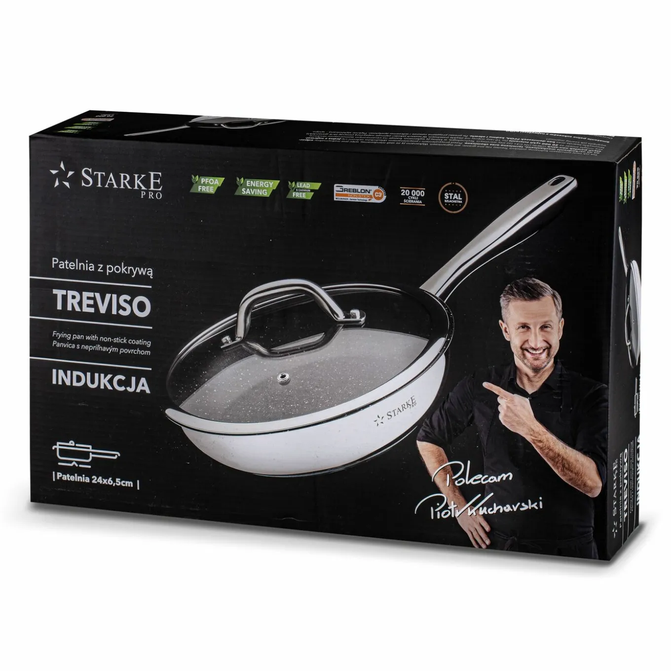 Patelnia na indukcję nierdzewna z pokrywką Starke Pro Treviso 24 cm
