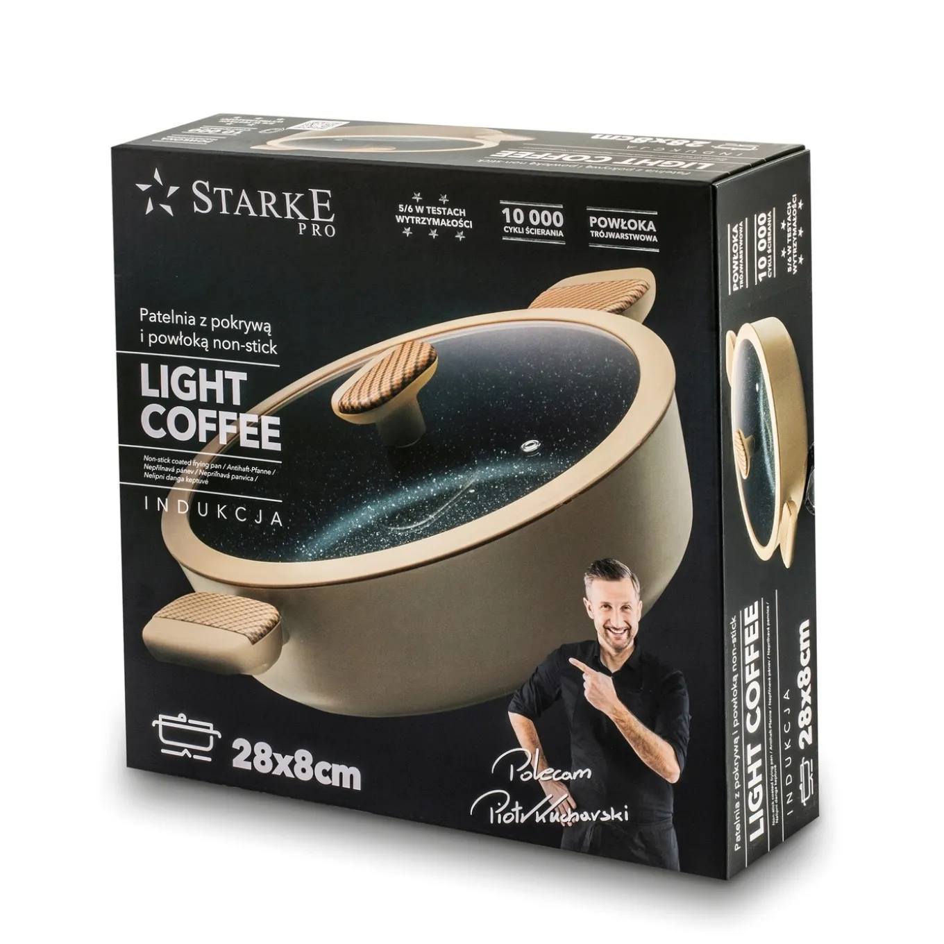 Patelnia na indukcję non stick krótkie uchwyty z pokrywką Starke Pro Light Coffee 28 cm
