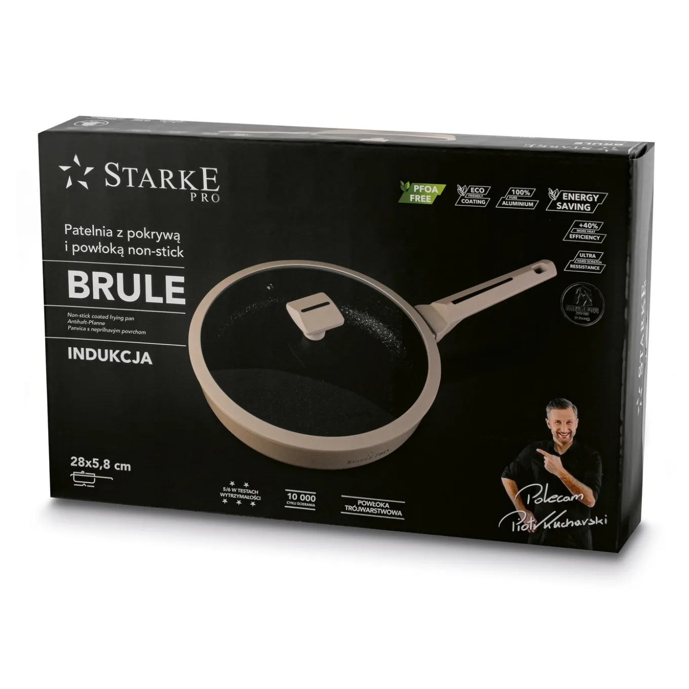 Patelnia na indukcję non-stick z pokrywką Starke Pro Brule 28 cm