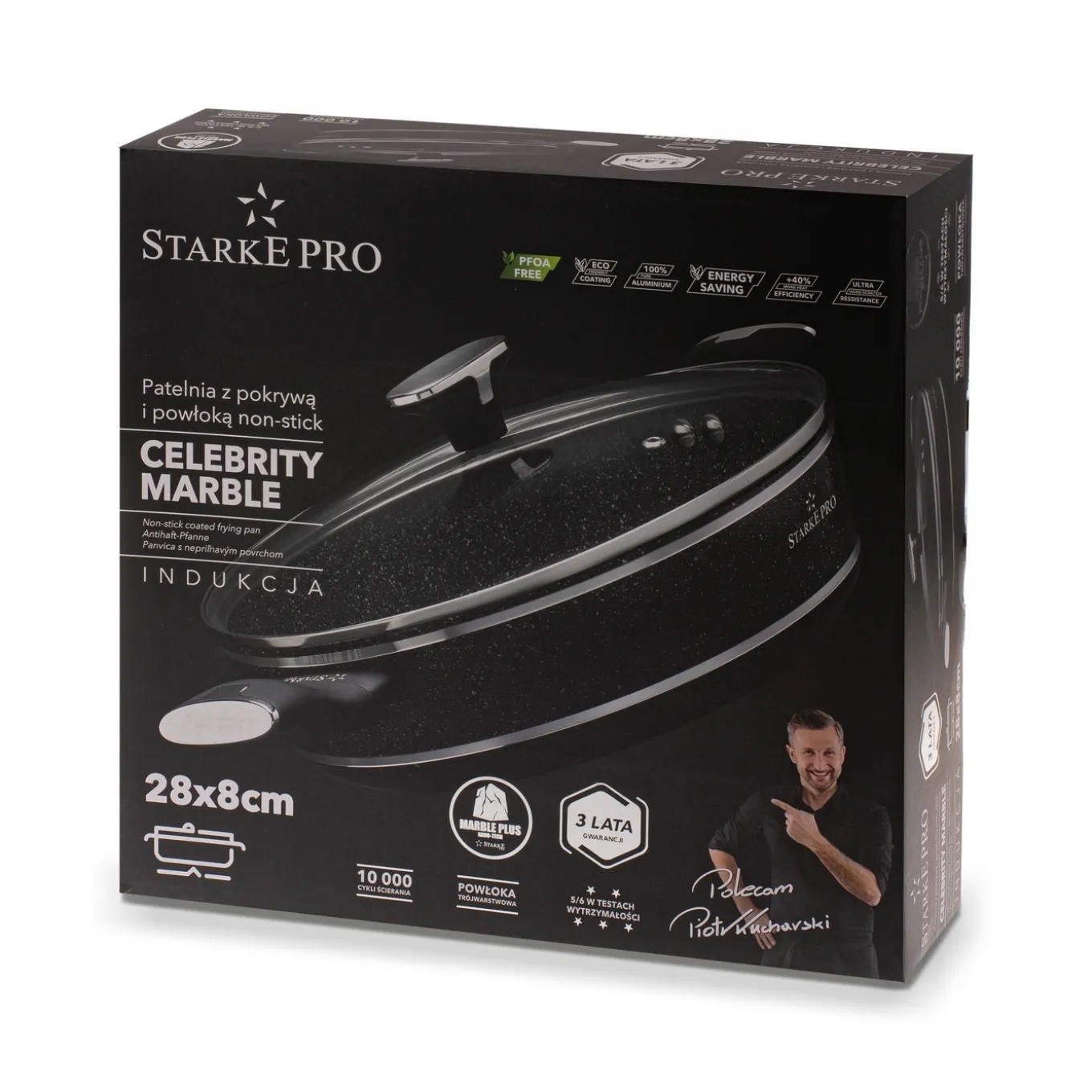 Patelnia na indukcję z pokrywką krótkie uchwyty Starke Pro Celebrity Marble 28 cm