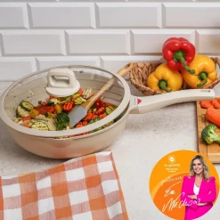 Patelnia WOK indukcyjna z pokrywką Konighoffer Creamy Marble 30 cm
