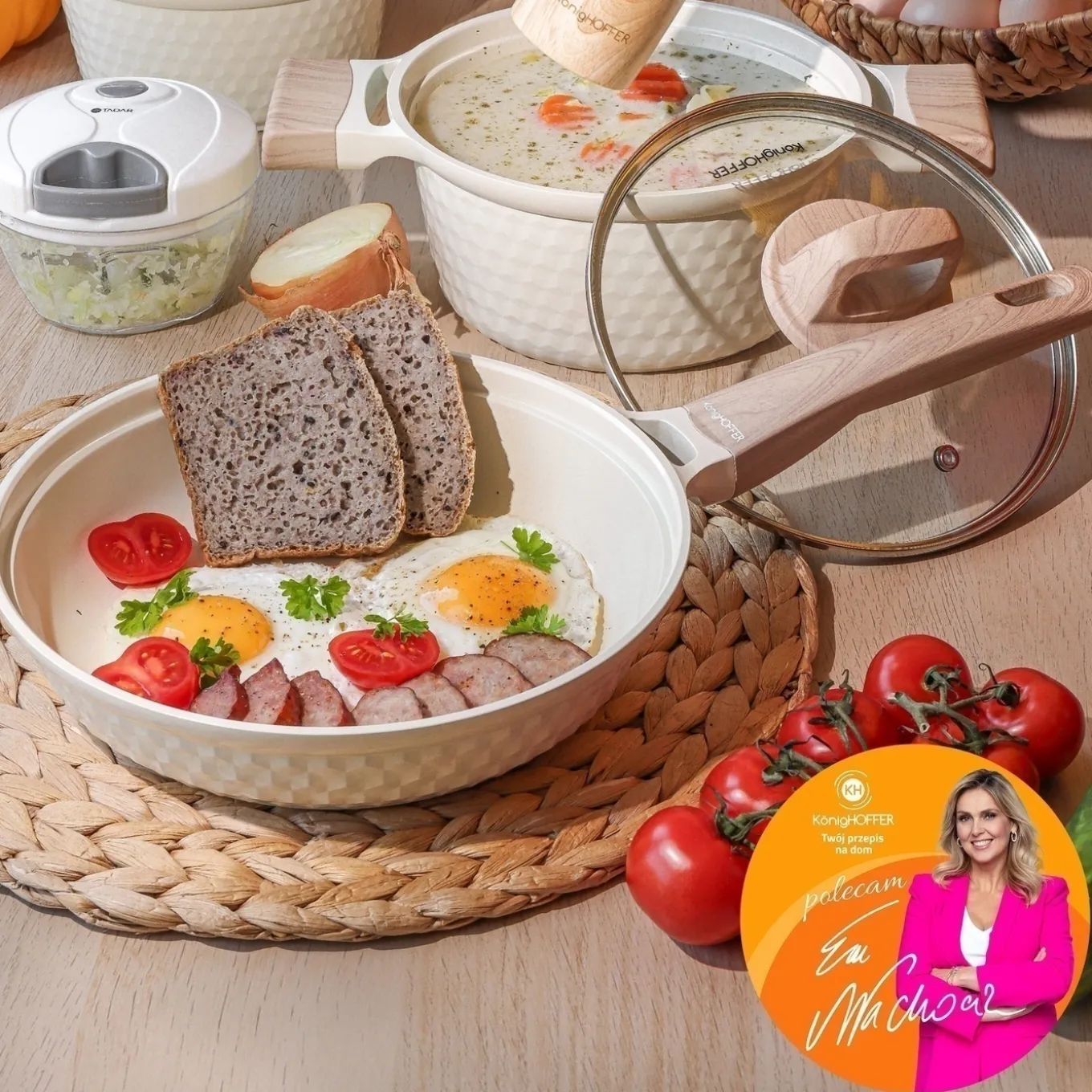 Patelnia z powłoką ceramiczną na indukcję Konighoffer Rosti 24 cm kremowa