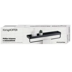 Półka ścienna do łazienki z wieszakiem na ręczniki Konighoffer 61 x 12,5 x 10 cm czarna