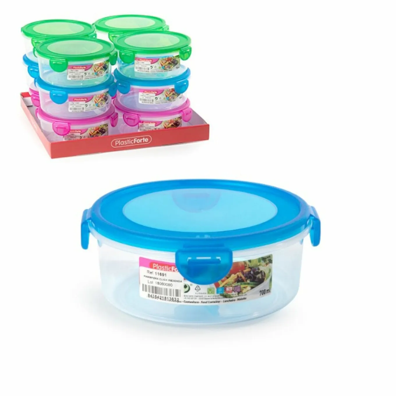 Pojemnik do przechowywania żywności okrągły Plastic Forte 700 ml mix kolorów