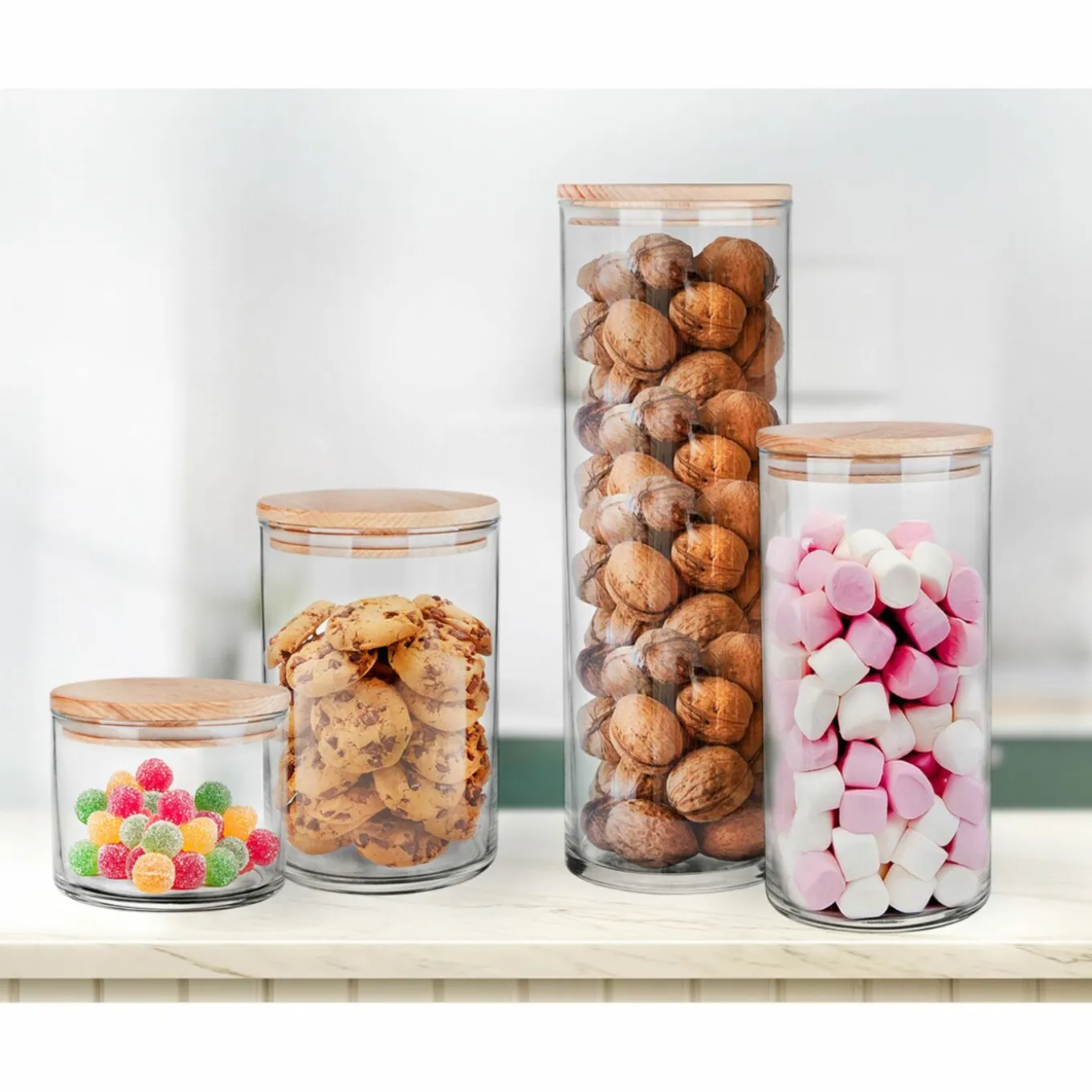 Pojemnik kuchenny szklany z drewnianą pokrywą Trend Glass 400 ml