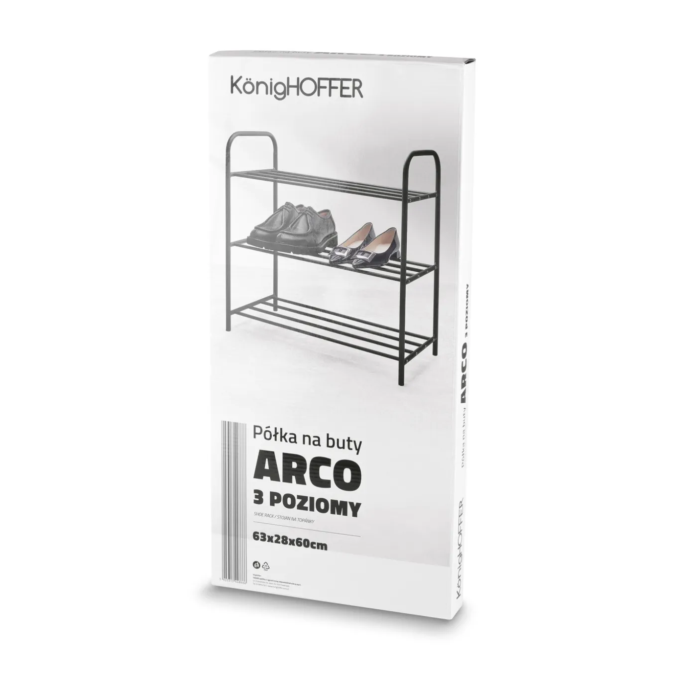 Regał na buty stalowy Konighoffer Arco 63 x 28 x 61 cm 3 poziomy czarny