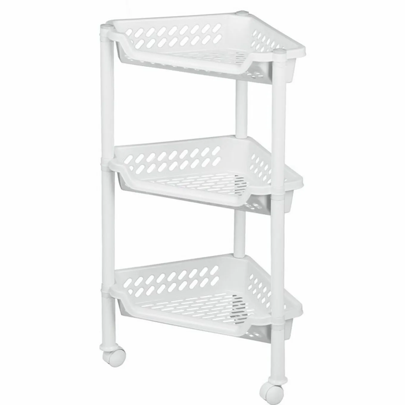 Regał narożny na kółkach z 3 koszami Plast Team 68 x 26,5 x 38,5 cm biały