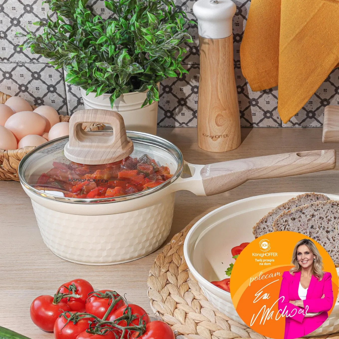 Rondel z powłoką ceramiczną na indukcję Konighoffer Rosti 18 cm 1,7 l kremowy