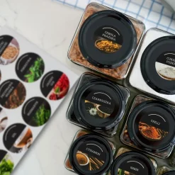 Słoiki szklane z metalową zakrętką Tadar Belo 300 ml 12 sztuk i 96 etykiet na przyprawy