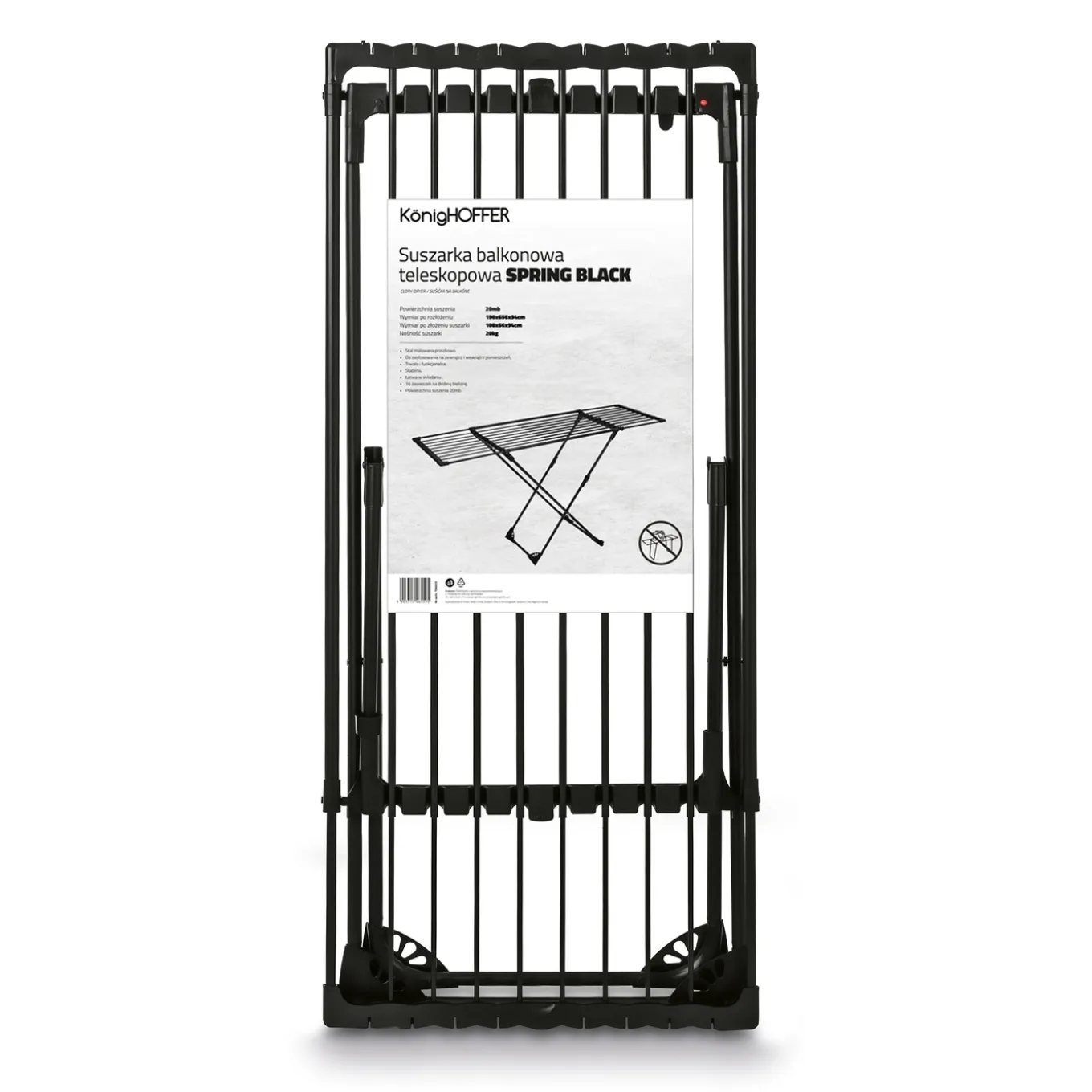 Suszarka balkonowa teleskopowa Konighoffer Spring Black 108-190 x 56 x 94 cm