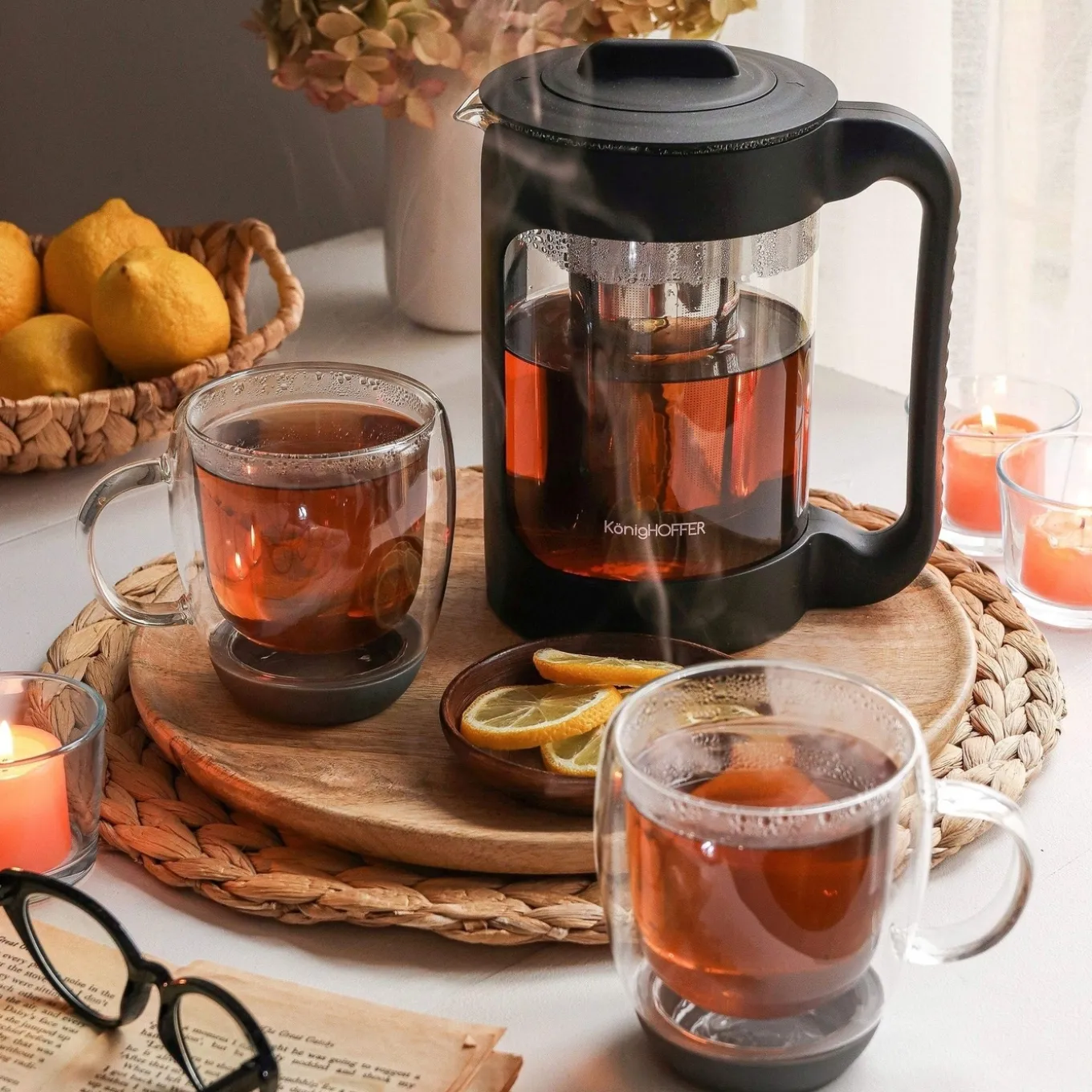 Szklanki termiczne do kawy z silikonowym dnem Konighoffer Garet 330 ml 6 szt. czarne
