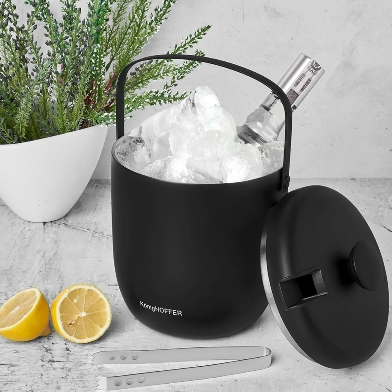 Wiaderko do lodu ze szczypcami Konighoffer Oris 2,8 l czarne