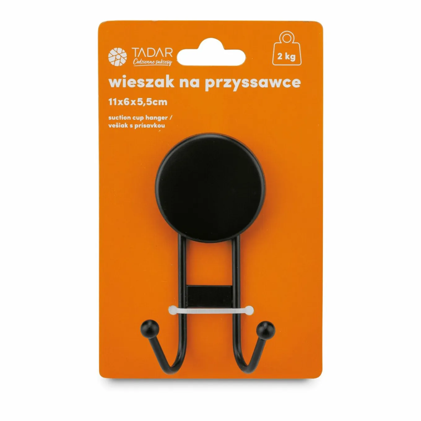 Wieszak ścienny z przyssawką i 2 haczykami Tadar 6 x 5,5 x 11 cm czarny