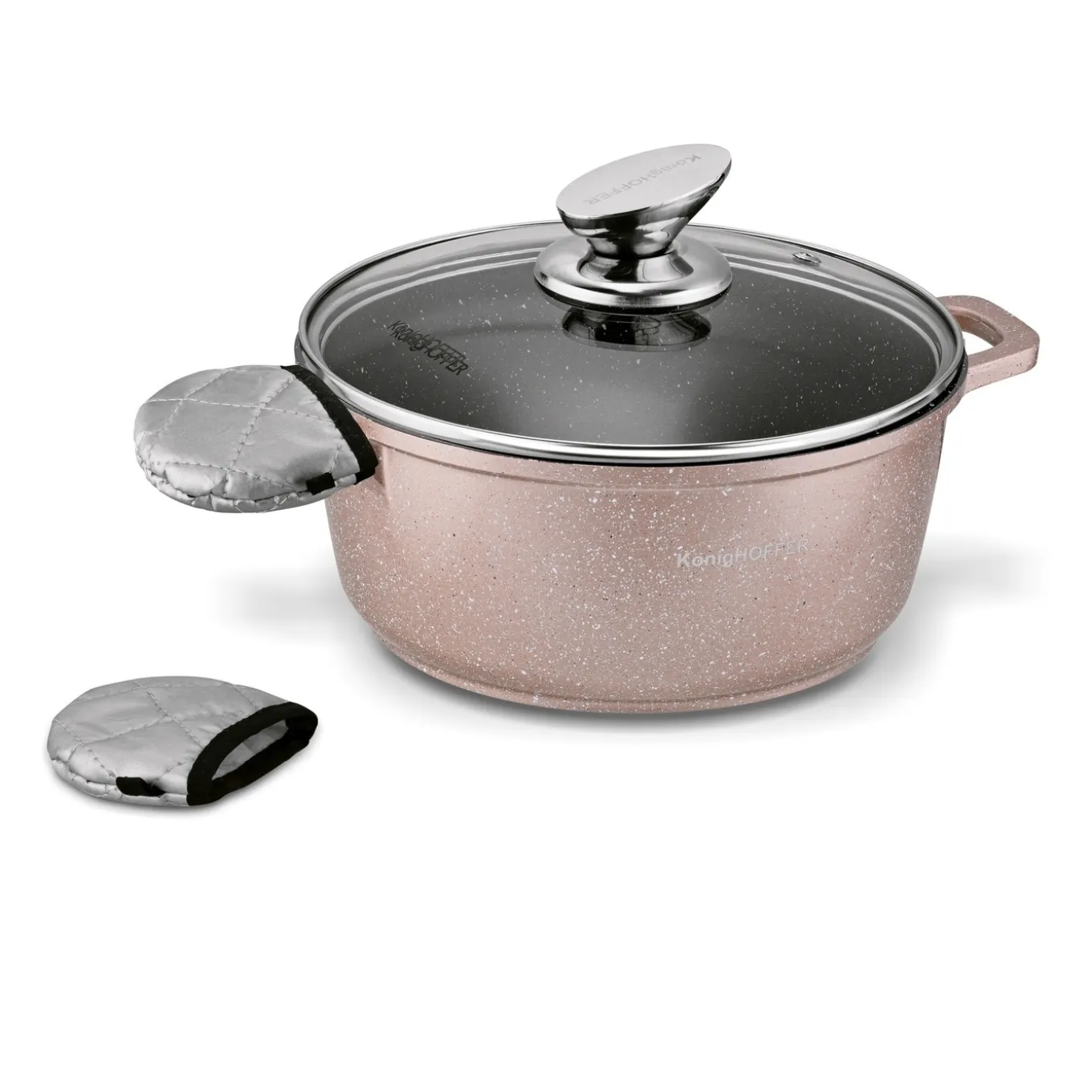Zestaw garnków Konighoffer Pollo Rose Gold 8 elementów 2 nakładki i 2 podkładki