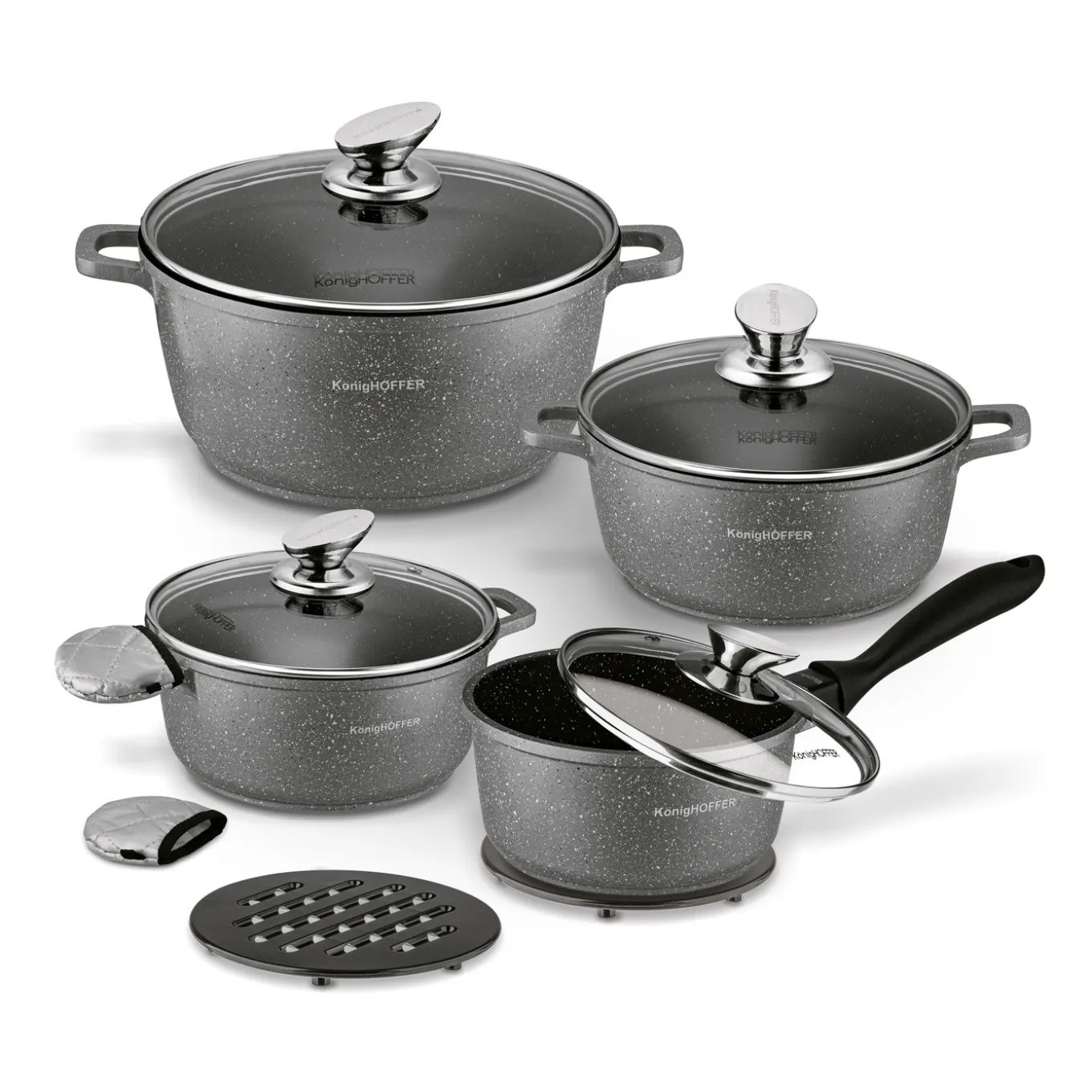 Zestaw garnków Konighoffer Pollo Grey 8 elementów 2 nakładki i 2 podkładki