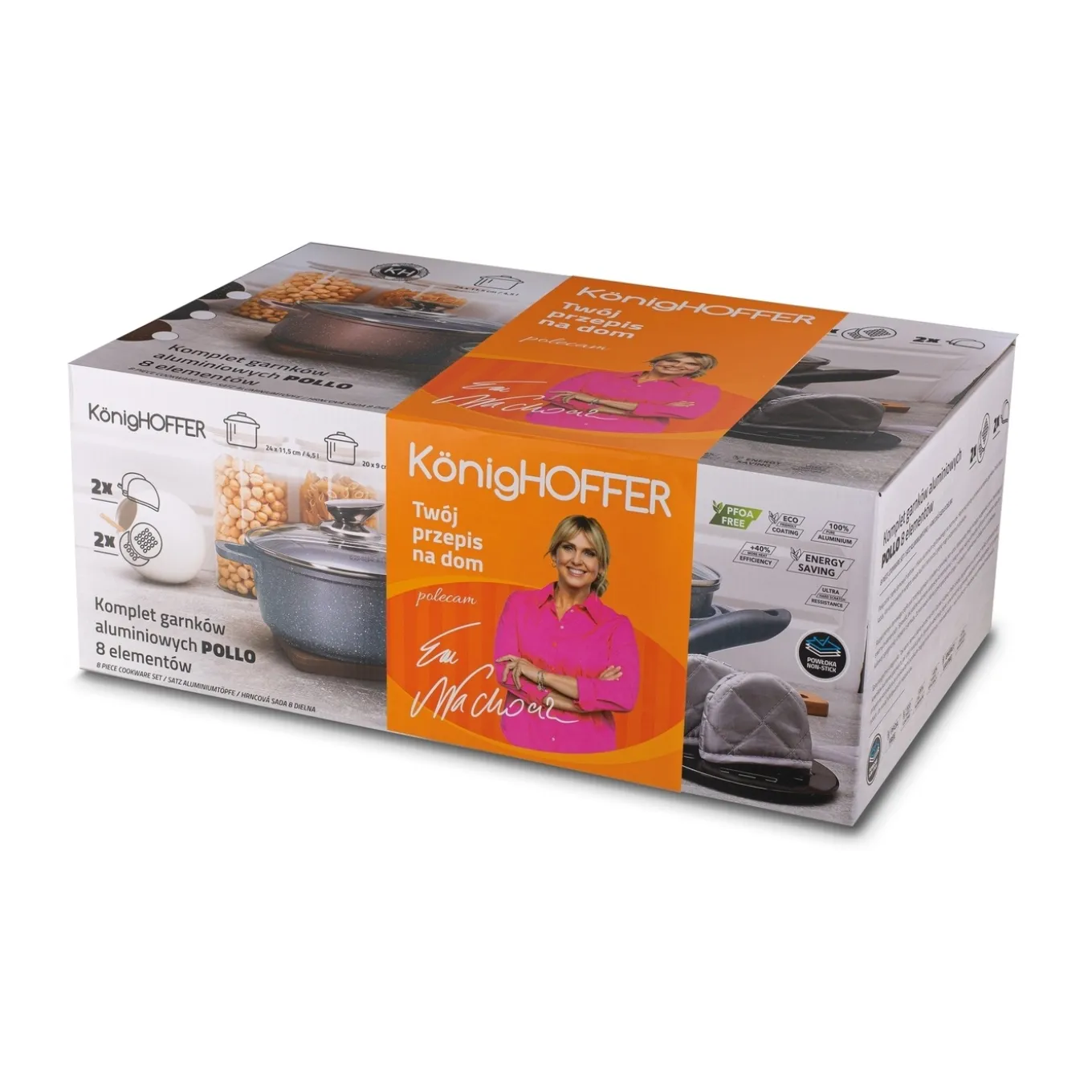 Zestaw garnków Konighoffer Pollo Grey 8 elementów 2 nakładki i 2 podkładki