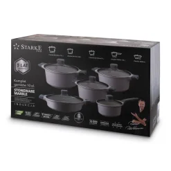 Zestaw garnków na indukcję Starke Pro Stoneware Marble 10 elementów