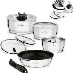 Zestaw garnków z patelnią i odpinaną rączką Starke Pro Solve 9 elementów