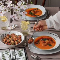 Zestaw kwadratowych talerzy porcelanowych Tadar Wstęga 18 elementów