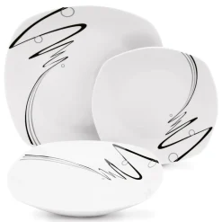 Zestaw kwadratowych talerzy porcelanowych Tadar Wstęga 18 elementów