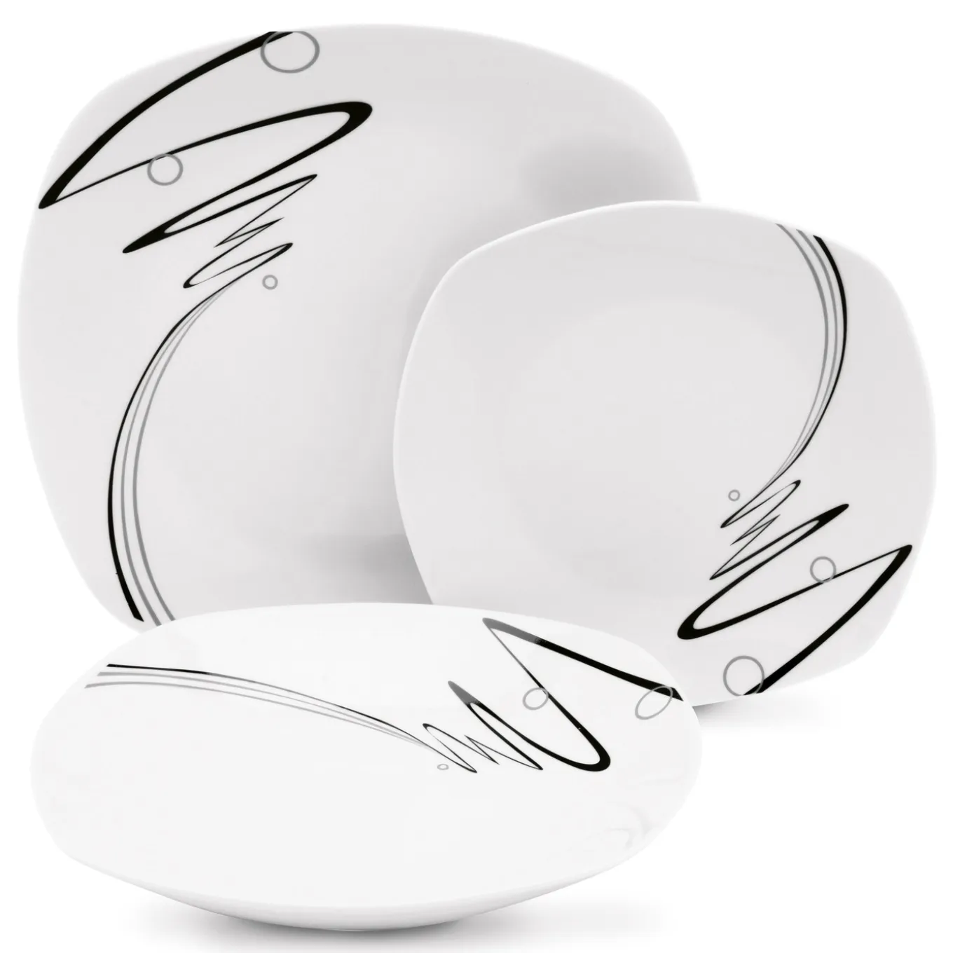 Zestaw kwadratowych talerzy porcelanowych Tadar Wstęga 18 elementów