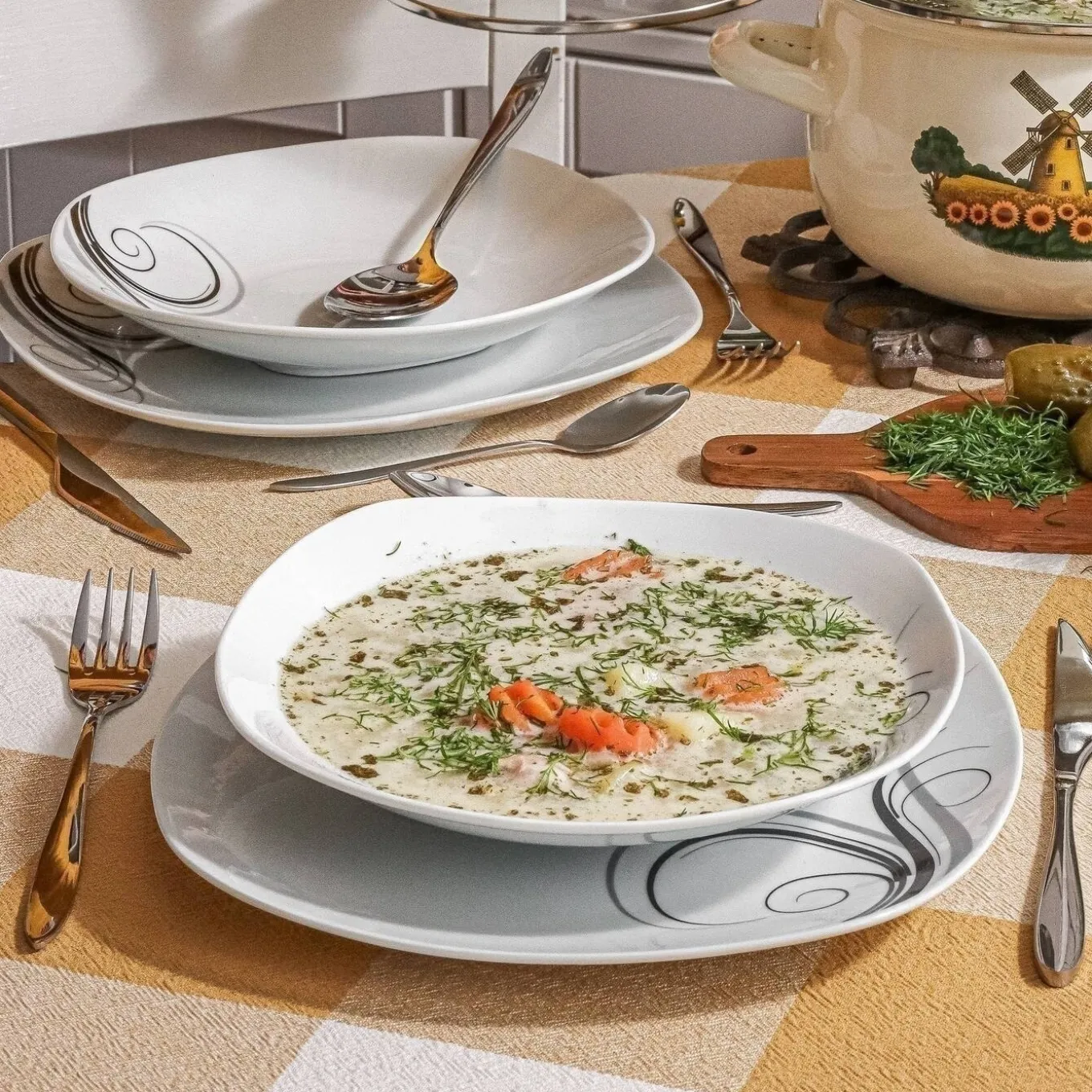 Zestaw kwadratowych talerzy porcelanowych Tadar Dolce Vita 18 elementów