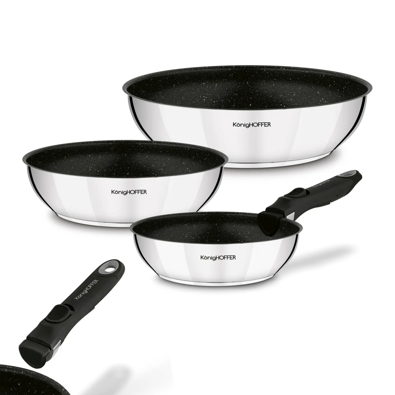 Zestaw 3 patelni głębokich z odpinaną rączką Konighoffer Colate 20 cm 24 cm 28 cm