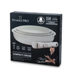 Zestaw 3 patelni Starke Pro Compacti Cream 4 elementy odpinany uchwyt