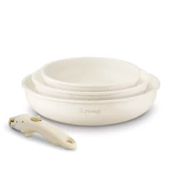 Zestaw 3 patelni Starke Pro Compacti Cream 4 elementy odpinany uchwyt