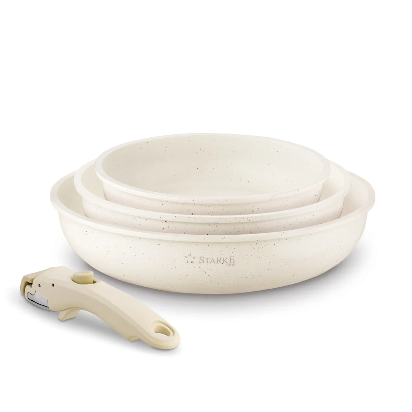 Zestaw 3 patelni Starke Pro Compacti Cream 4 elementy odpinany uchwyt