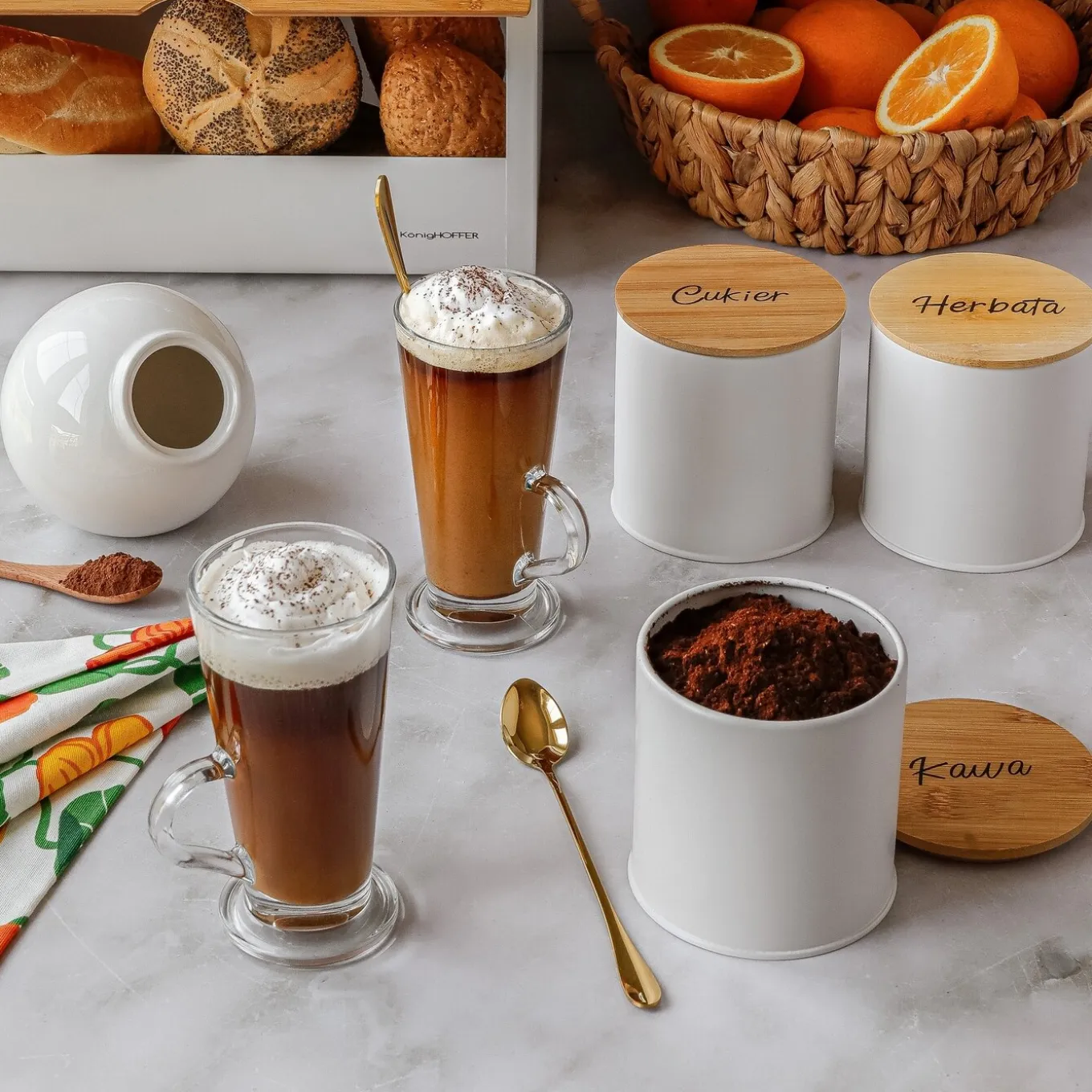 Zestaw 6 szklanek Tadar Caffee Latte 250 ml i 6 złotych łyżeczek koktajlowych