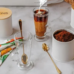 Zestaw 6 szklanek Tadar Caffee Latte 250 ml i 6 złotych łyżeczek koktajlowych