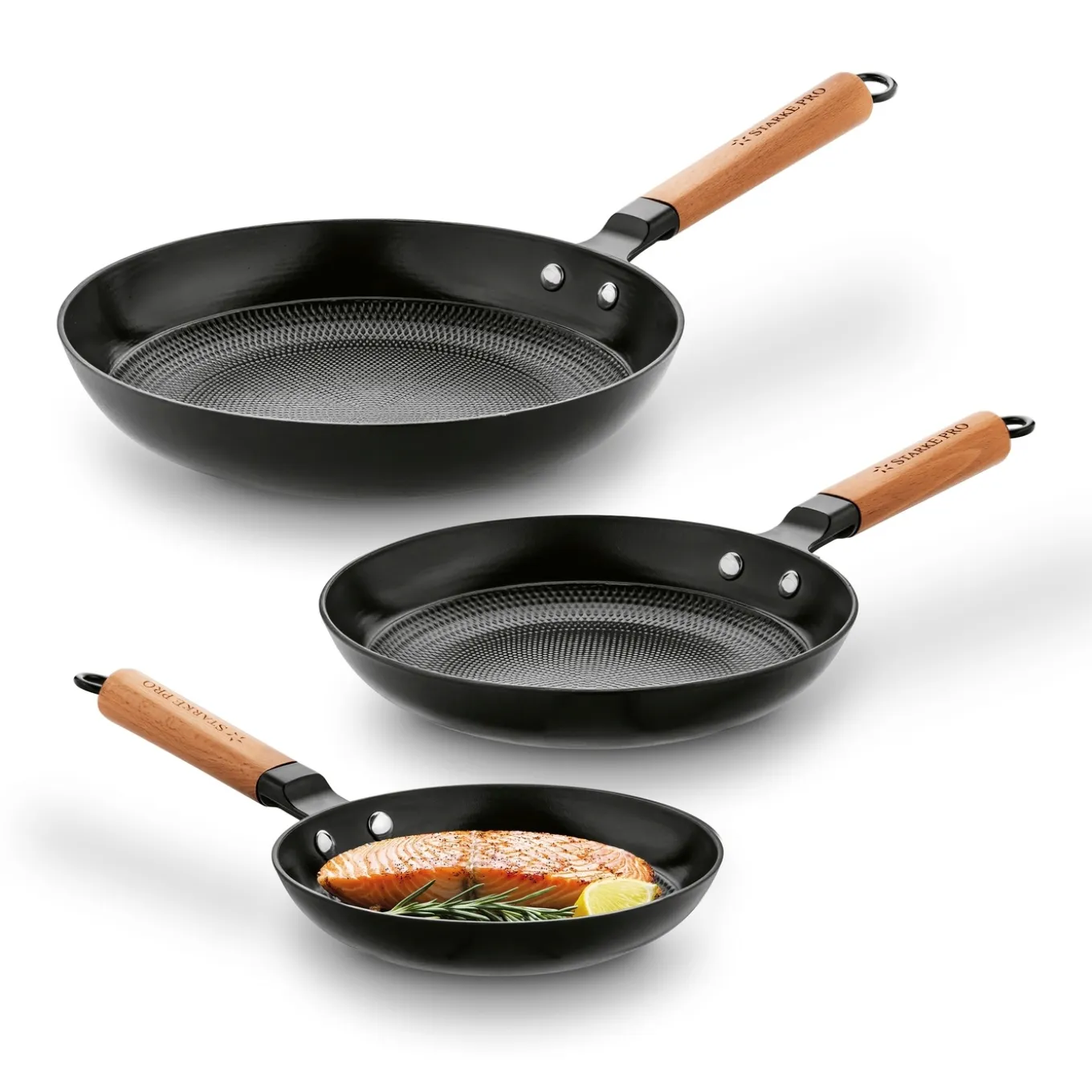 Zestaw trzech patelni żeliwnych Starke Pro Hanoi 20 cm 24 cm 28 cm